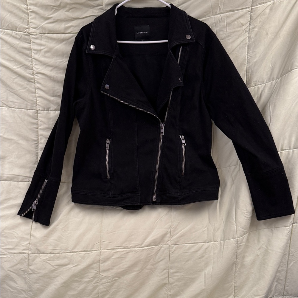 Liverpool Women's Black Jean Jacket with Silver Zippers